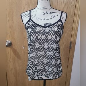 Deb Sheer Inkblot Abstract Print Black White Open Back Spaghetti Strap Tank Top